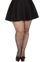 Колготки Leg Avenue Rhinestone micro net tights Plus size Black, дрібна сітка, стрази