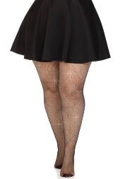 Колготки Leg Avenue Rhinestone micro net tights Plus size Black, дрібна сітка, стрази