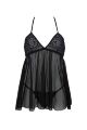 Пеньюар Passion KERRIA CHEMISE black, L/XL, кружевной верх, трусики в комплекте