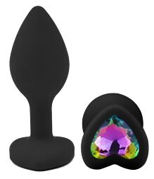 Силіконова анальна пробка EGZO - Silicone Black Heart Plug Rainbow, size S