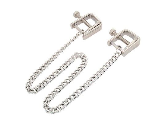 Зажимы на соски DS Fetish Nipple clamps iron L square silver 82,5 g