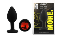 Силиконовая анальная пробка EGZO - Silicone Black Round Plug Red, size S