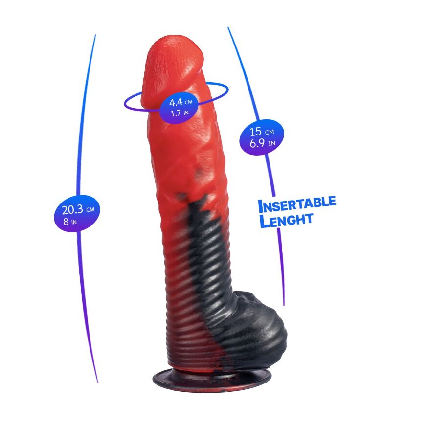 Красный ребристый фаллоимитатор SilexD Fantasy Liquid Silicone Devil 8in Red