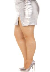 Колготки Leg Avenue Rhinestone micro net tights Plus size Caramel, дрібна сітка, стрази