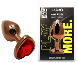 Анальна пробка з кристалом EGZO - Dark Gold Heart Plug Red, size S