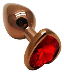 Анальна пробка з кристалом EGZO - Dark Gold Heart Plug Red, size S