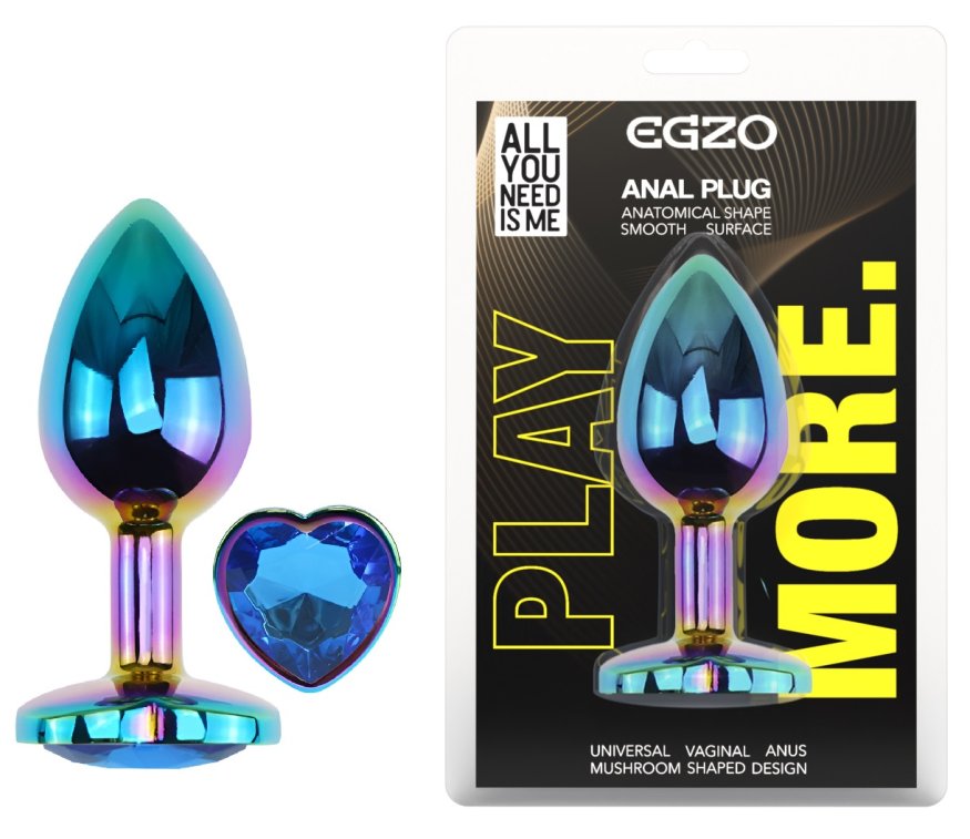 Анальна пробка з кристалом EGZO - Multicolor Heart Plug Blue size S