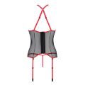 Passion Satara Corset - эротический корсет с кружевом и окантовкой, S/M (чёрный с красным)