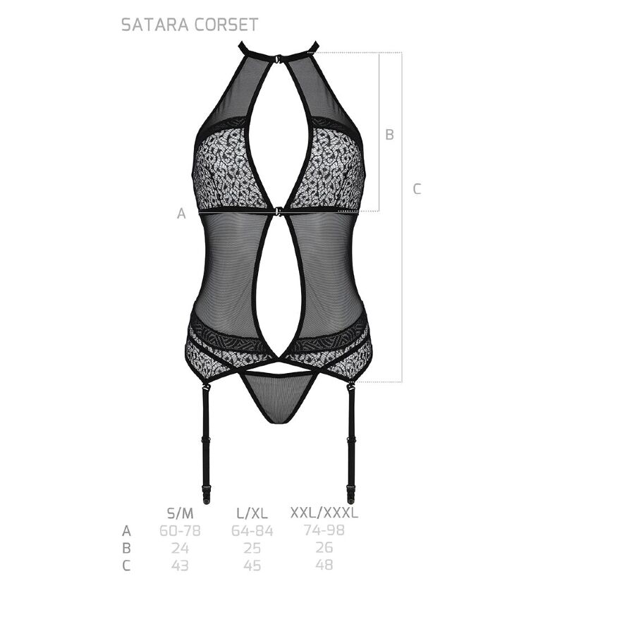 Passion Satara Corset - эротический корсет с кружевом и окантовкой, S/M (чёрный с красным)