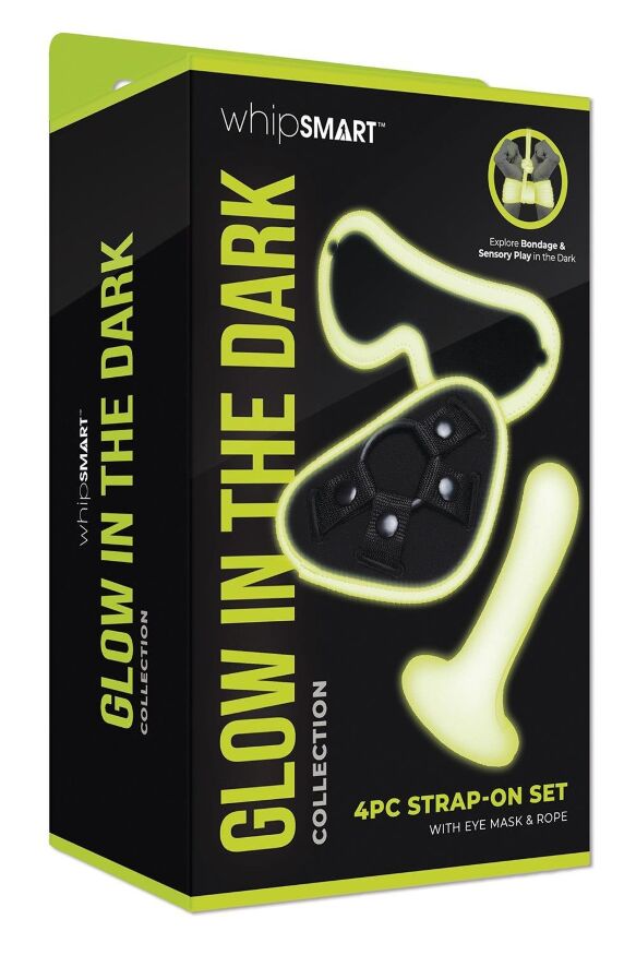 Набір БДСМ Whipsmart Glow In The Dark страпон, маска на очі, мотузка, флуоресцентні