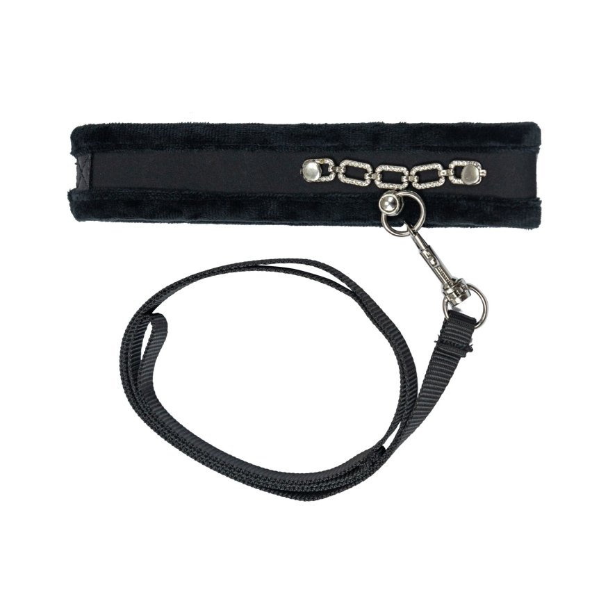 Нашийник із повідцем Punishment - Crystal Collar &amp; Leash - Black