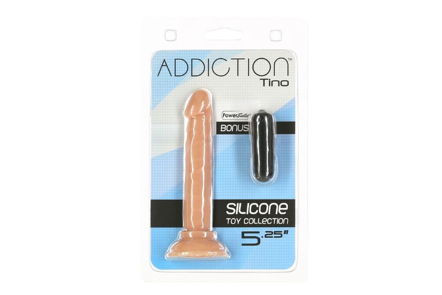 Анальний фалоімітатор ADDICTION Tino 5.25″ Silicone Dildo, присоска, діаметр 1,9 см, віброкуля в подарунок