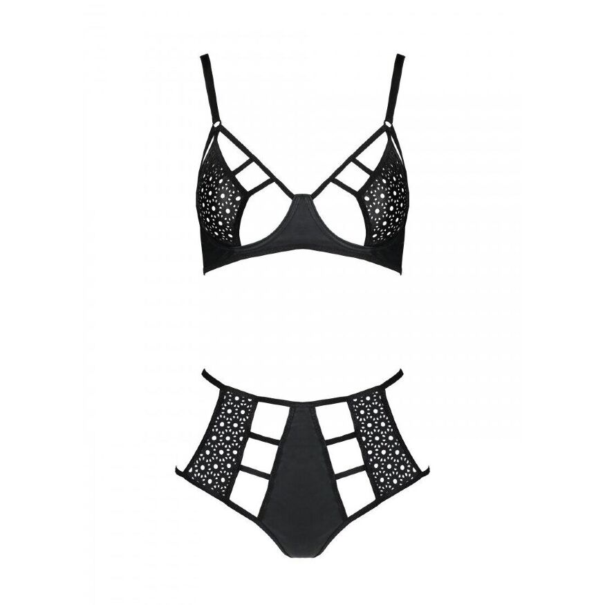 Комплект из эко-кожи Passion Tamaris Set black XXL/XXXL: бюстгальтер и трусики с перфорацией
