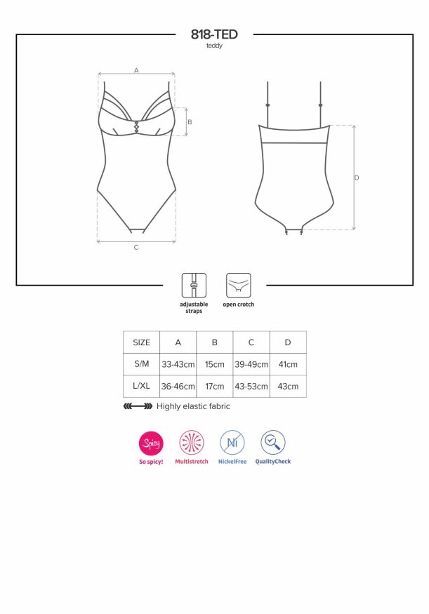 Кружевное боди с доступом Obsessive 818-TED-1 teddy XS/S, черное