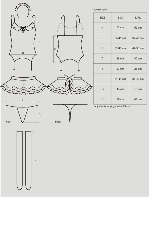 Эротический костюм горничной с юбкой Obsessive Housemaid 5 pcs costume L/XL, black, топ, юбка, стринги