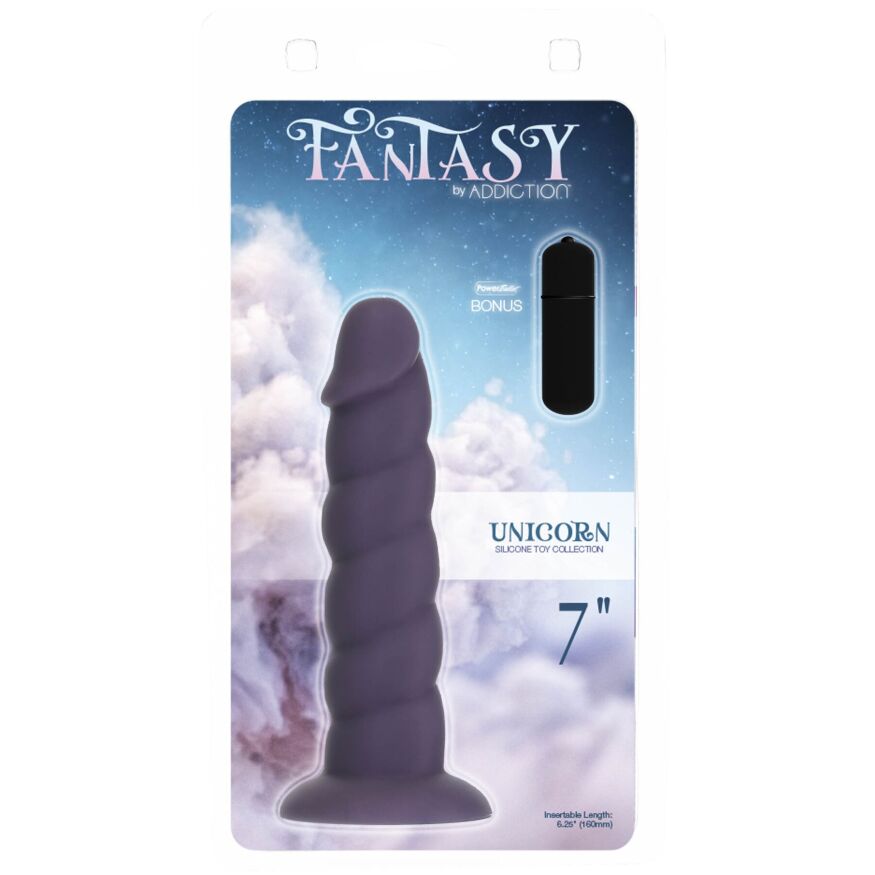 Фаллоимитатор Fantasy by Addiction Unicorn Dildo 7” Purple, вибропуля в подарок
