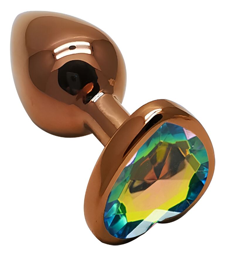 Анальная пробка с кристаллом EGZO - Dark Gold Heart Plug Rainbow, size S