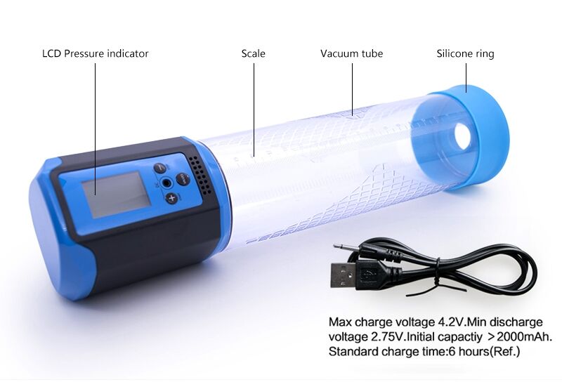 Автоматическая вакуумная помпа с зарядкой от USB и LCD дисплеем CANWIN Passion Pump Men Blue - P648AU