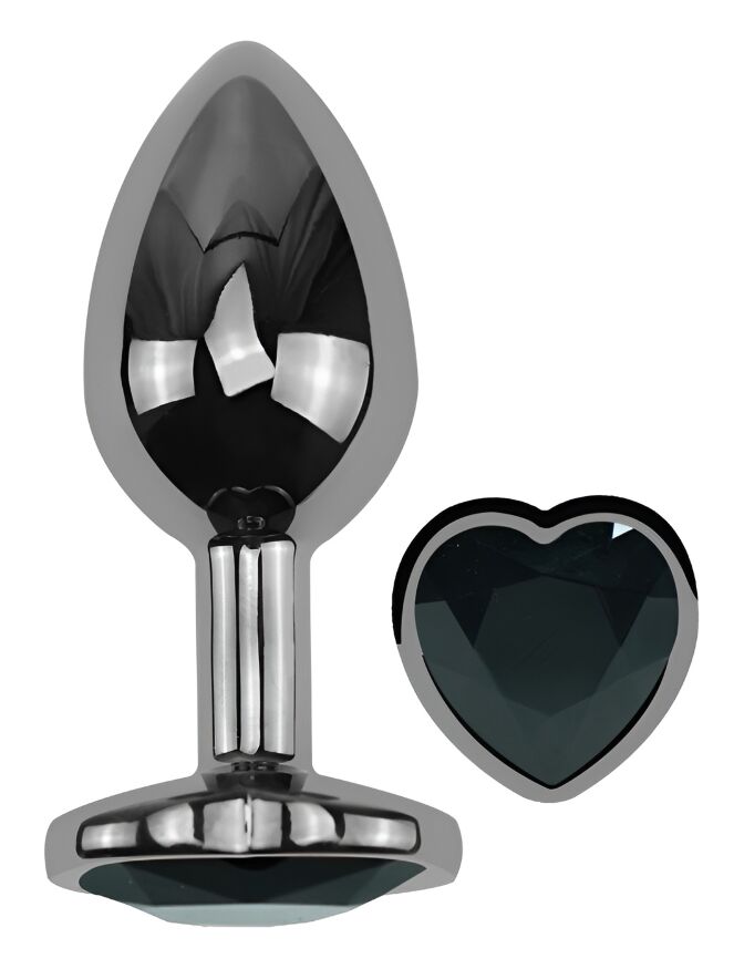 Анальная пробка с кристаллом EGZO - Dark Silver Heart Plug Black size M