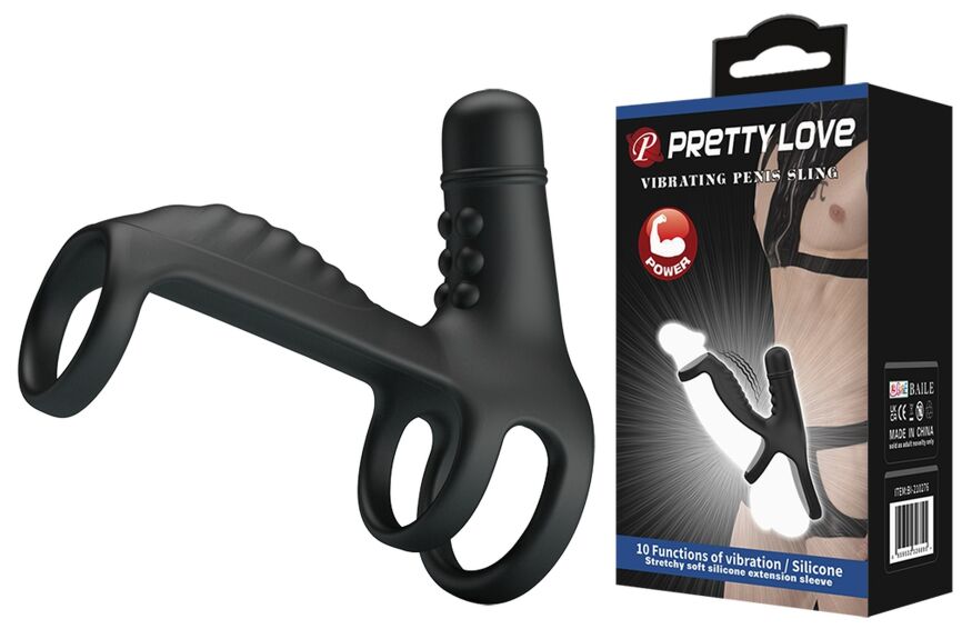 Насадка с вибрацией Pretty Love - VIBRATING PENIS SLING, 10 vibration functions, BI-210276