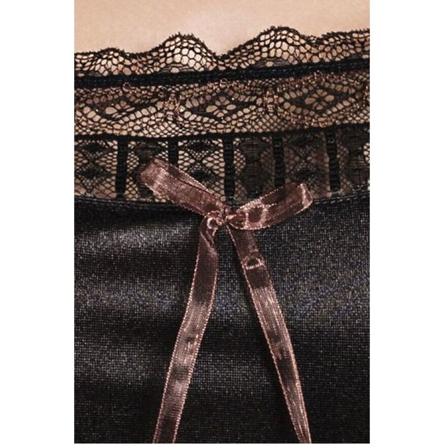 (SALE) Сорочка приталенная EVANE CHEMISE black 6XL/7XL - Passion, трусики, с кружевом