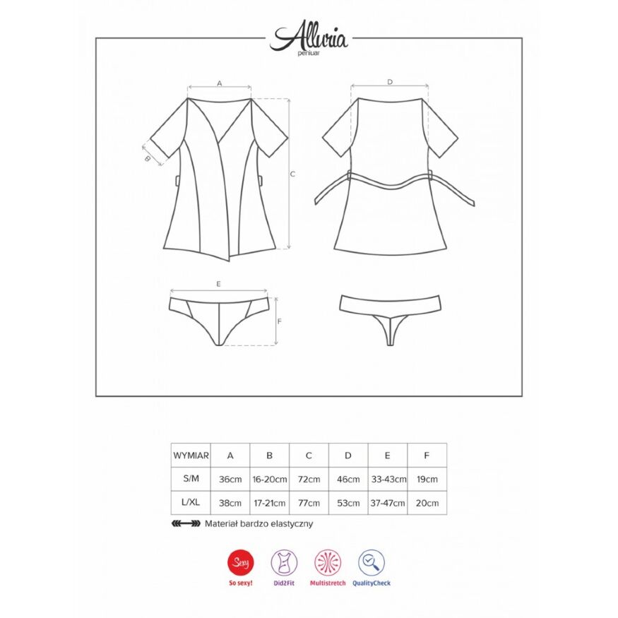 Комплект Obsessive Alluria пеньюар и стринги S/M