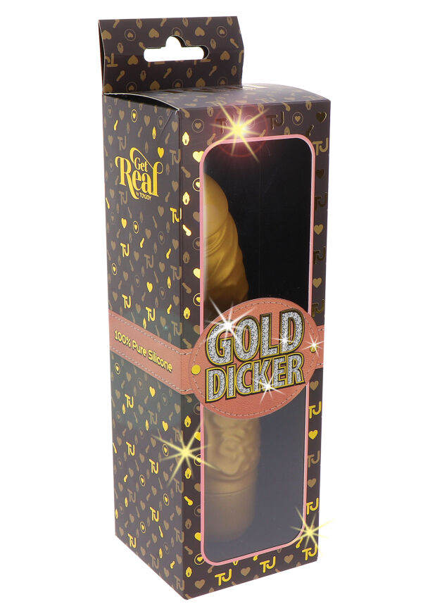 Вибратор реалистик с стимулятором клитора Gold Dicker, золотой