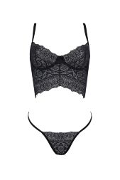Комплект Passion KERRIA SET black, L/XL, сітка+мереживо, бюстьє та стрінги