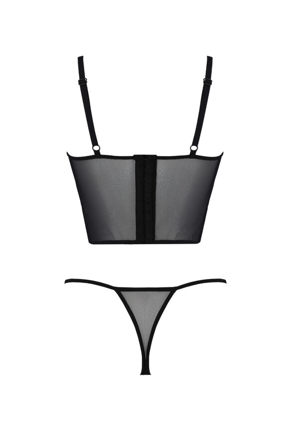 Комплект Passion KERRIA SET black, L/XL, сетка+кружево, бюстье и стринги