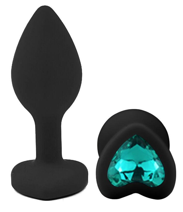 Силиконовая анальная пробка EGZO - Silicone Black Heart Plug Marine, size S