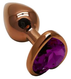 Анальна пробка з кристалом EGZO - Dark Gold Heart Plug Purple, size S