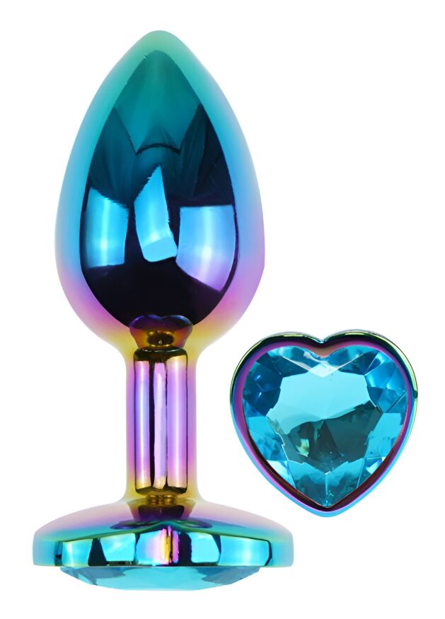 Анальна пробка з кристалом EGZO - Multicolor Heart Plug Aqua size S