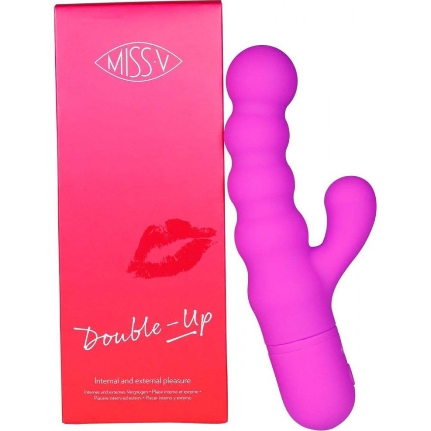 Вибратор-кролик рельефный Double Up Miss V, фиолетовый