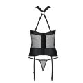 Сетчатый комплект корсет с халтером, съемные подвязки и трусики Amanda Corset black L/XL - Passion