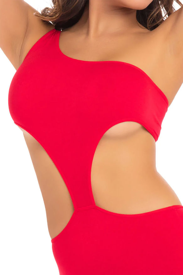 Комбинезон ONE SHOULDER CROPPED CATSUIT RED, S/M