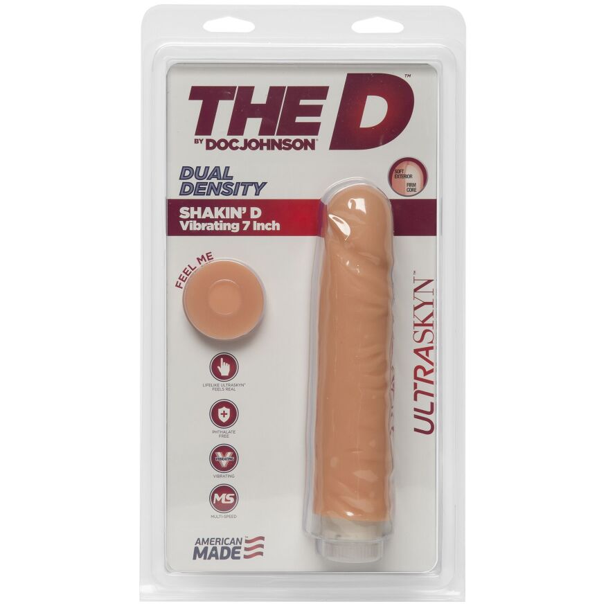 Фаллоимитатор с вибро Doc Johnson The D: Shakin D 7 Inch Vibro ULTRASKYN, диаметр 3,8см, плавная регулировка