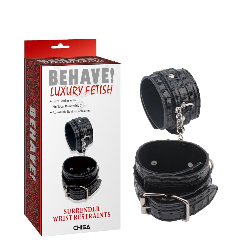 Наручники лакированные с тиснением Chisa Behave! Luxury Fetish черные