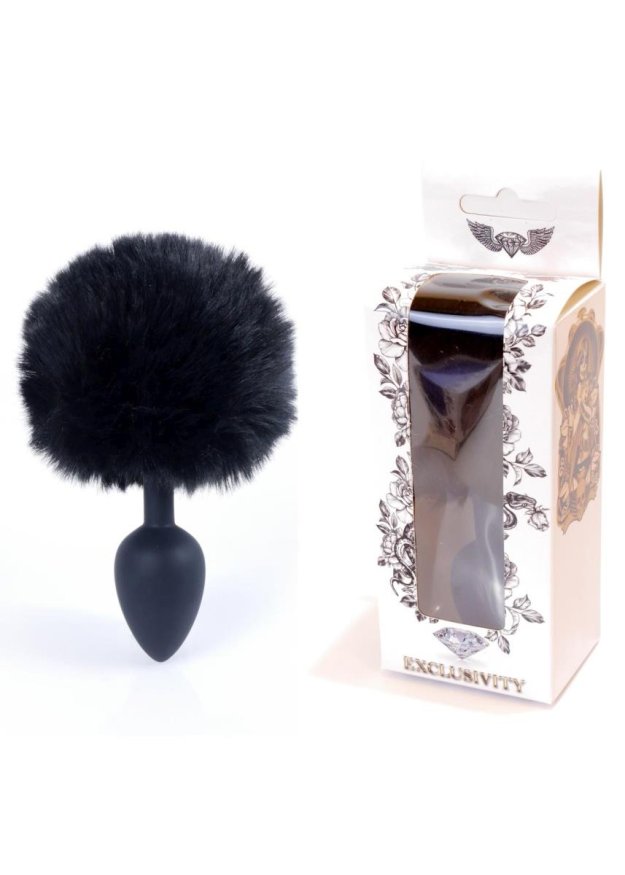 Анальная пробка - Bunny Tail Silicone Black Plug Black