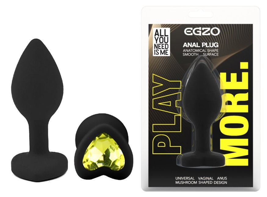 Силіконова анальна пробка EGZO - Silicone Black Heart Plug Lime, size S
