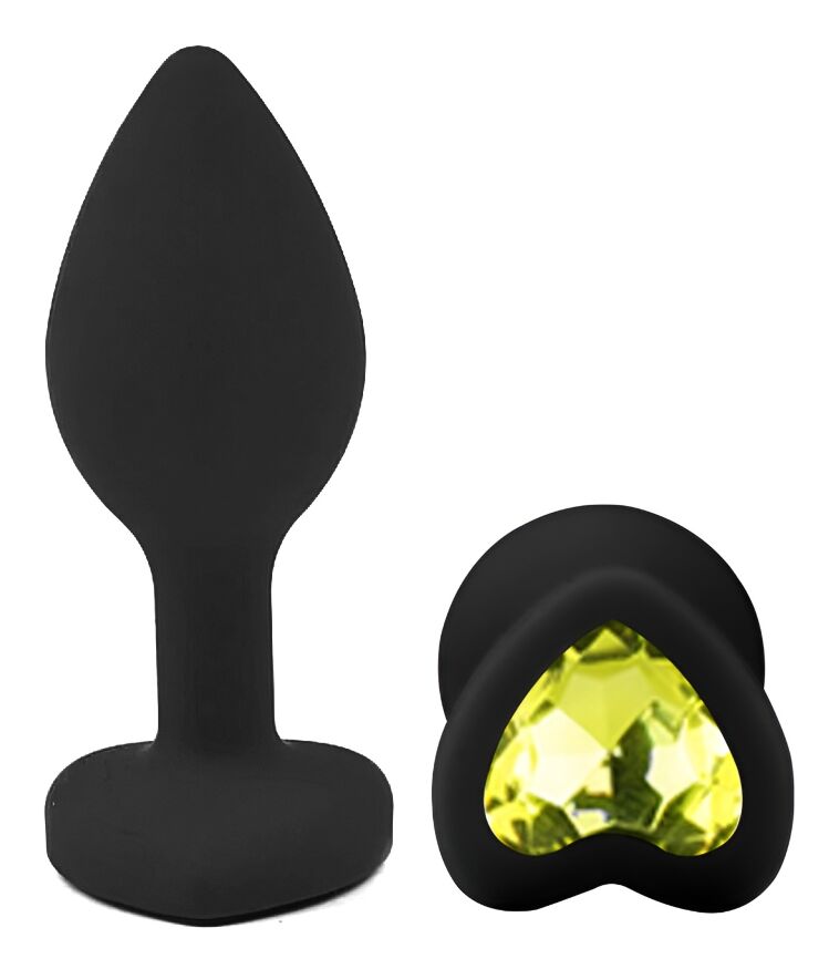 Силіконова анальна пробка EGZO - Silicone Black Heart Plug Lime, size S