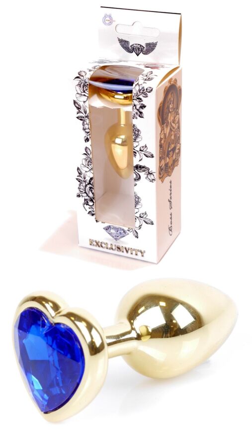 Анальная пробка Boss Series - Jewellery Gold Heart PLUG Dark Blue S, BS6400041