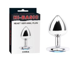 Анальна пробка Chisa HI-BASIC з блакитним каменем у вигляді серця