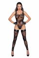 Боді Noir Handmade F242 Tulle body with patterned flock embroidery, L