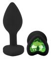 Силіконова анальна пробка EGZO - Silicone Black Heart Plug Green, size S