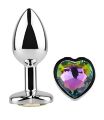 Анальная пробка с кристаллом EGZO - Silver Heart Plug Rainbow size S