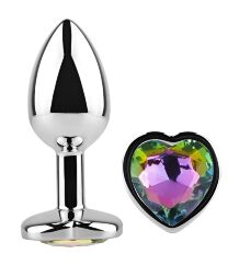 Анальна пробка з кристалом EGZO - Silver Heart Plug Rainbow size S