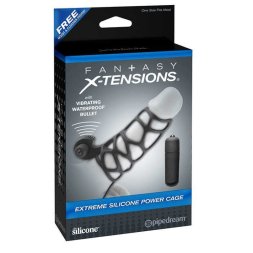 Ерекційна вібронасадка на пеніс Pipedream Fantasy X-tensions з кільцем на мошонку, чорна