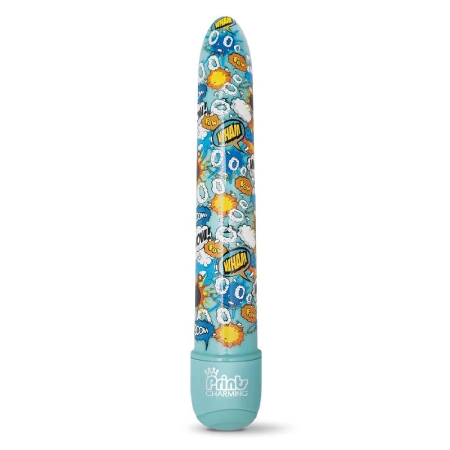 Класичний вібратор Global Novelties Prints Charming Pop Tease з яскравим принтом, блакитний