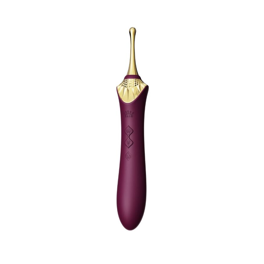 Вибратор двухсторонний универсальный ZALO BESS 2 Velvet Purple с 4 насадками и нагревом, фиолетовый
