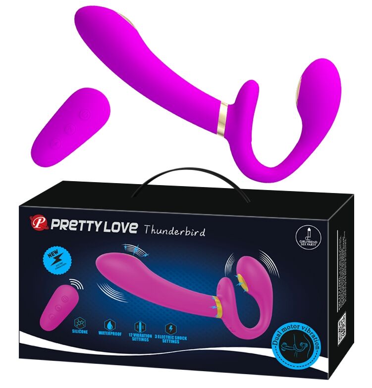 Безременной вибрострапон с электростимуляцией и пультом ДУ Pretty Love - Thunderbird, BW-022068W